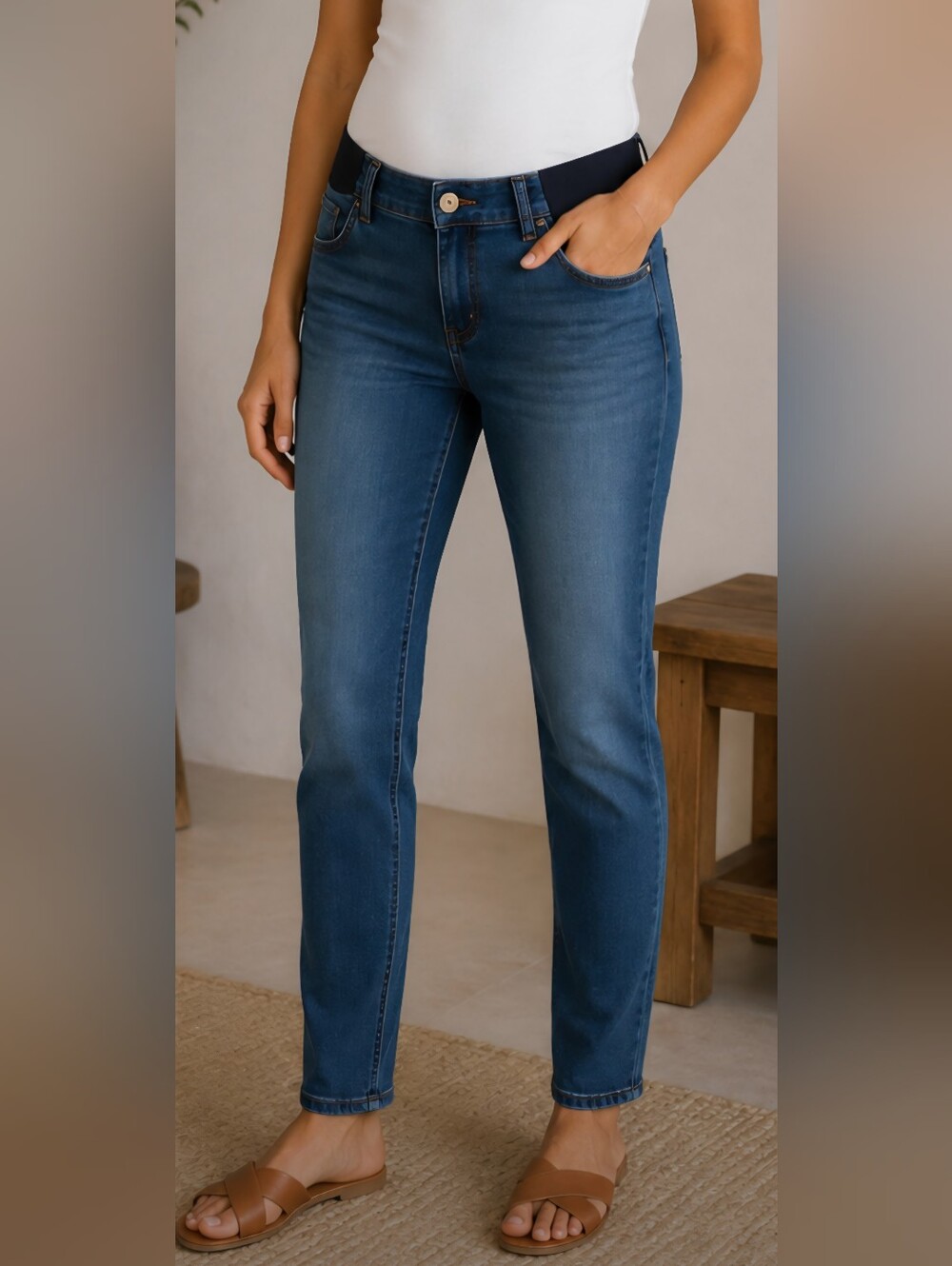 Zara Maternity Side Panel Skinny Jeans Dark Wash Stretch Denim Size 25